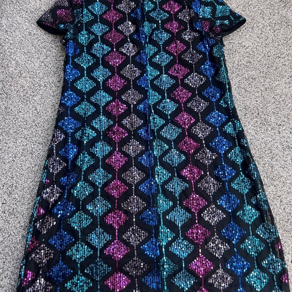 London Times Black Short Sequin Party Dress In Size US 8 - Picture 9 of 11